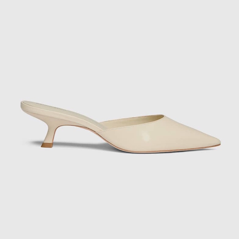 Reformation Wilda Patent Leather Kitten Mules - Parmesan